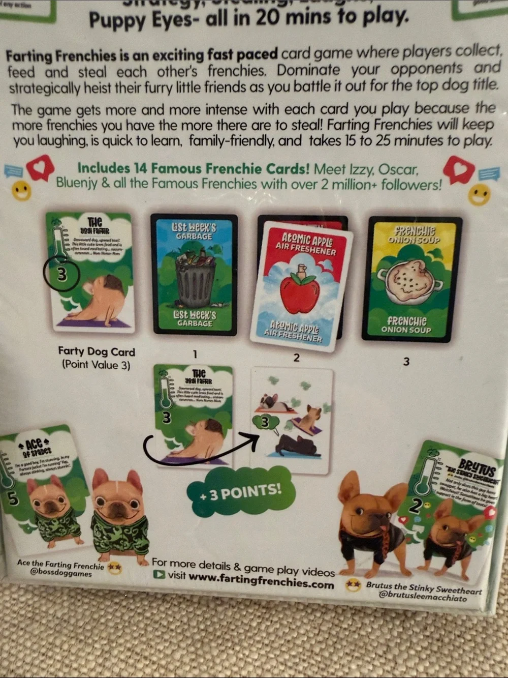 Farting Frenchies Family Board game . Strategy , Stealing and Laughs